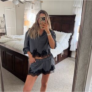 Pin stripe & Lace Matching Set